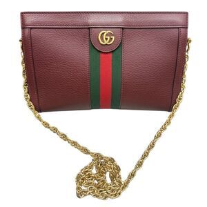 GUCCI Deep Burgundy GG Marmont Webby Ophidia Small Clutch On Chain Sherry Line